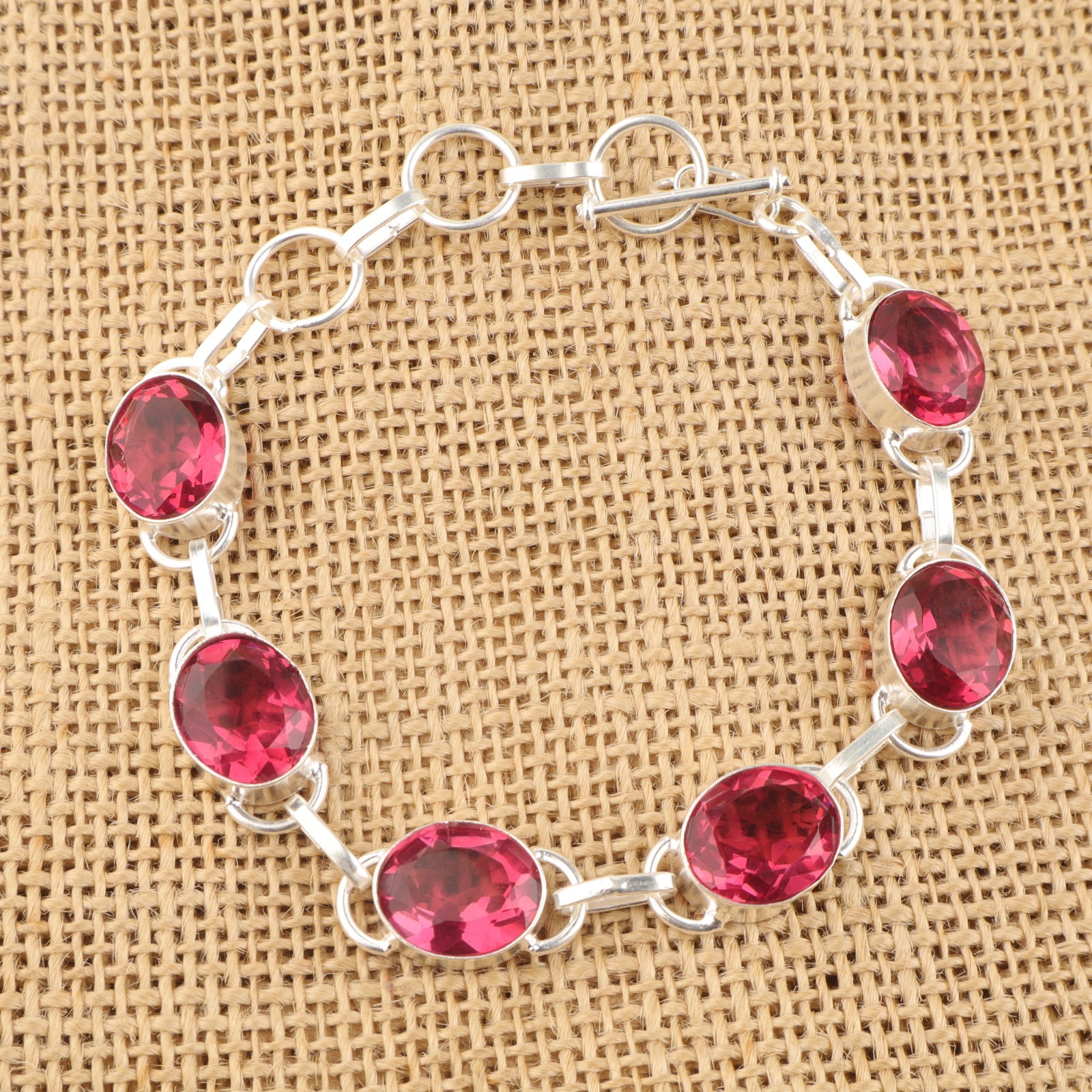 Pink Tourmaline Gemstone Handmade 925 Sterling Silver Jewelry Bracelet For Gift