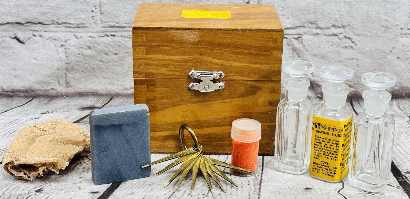 Vintage Gold Testing Kit Wood Box 4K-20K Gold Test Needles Acid Test Set