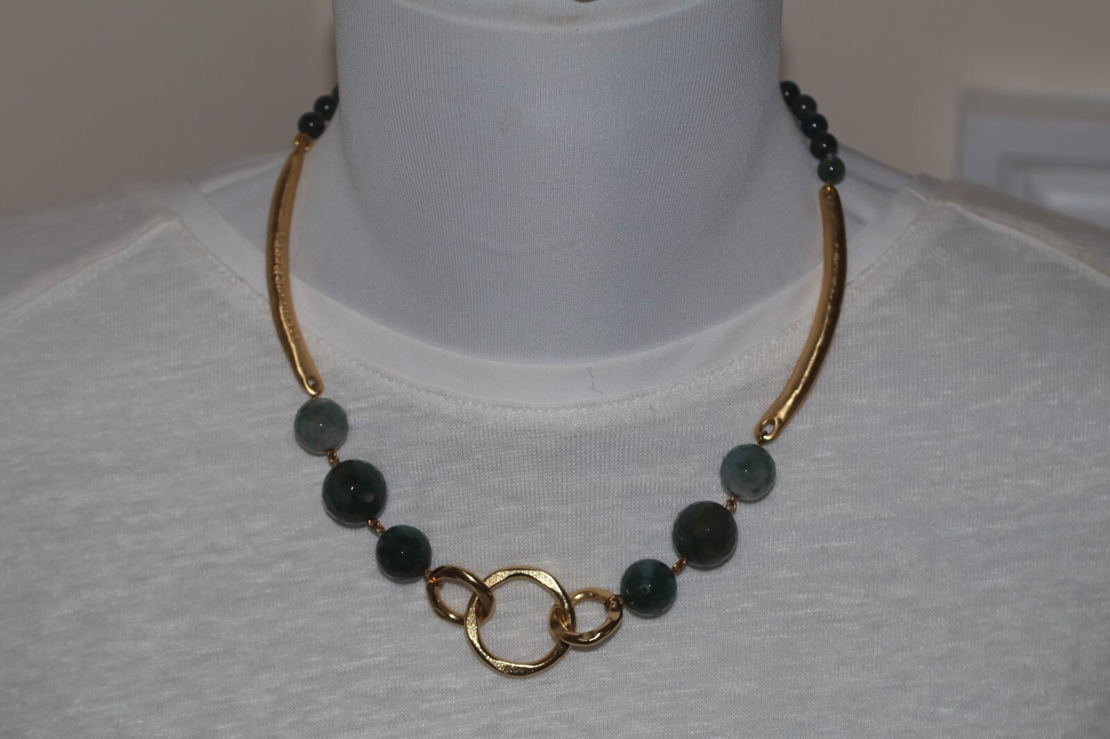 Stephanie Kantis Designer 24K Gold Plate green stone necklace