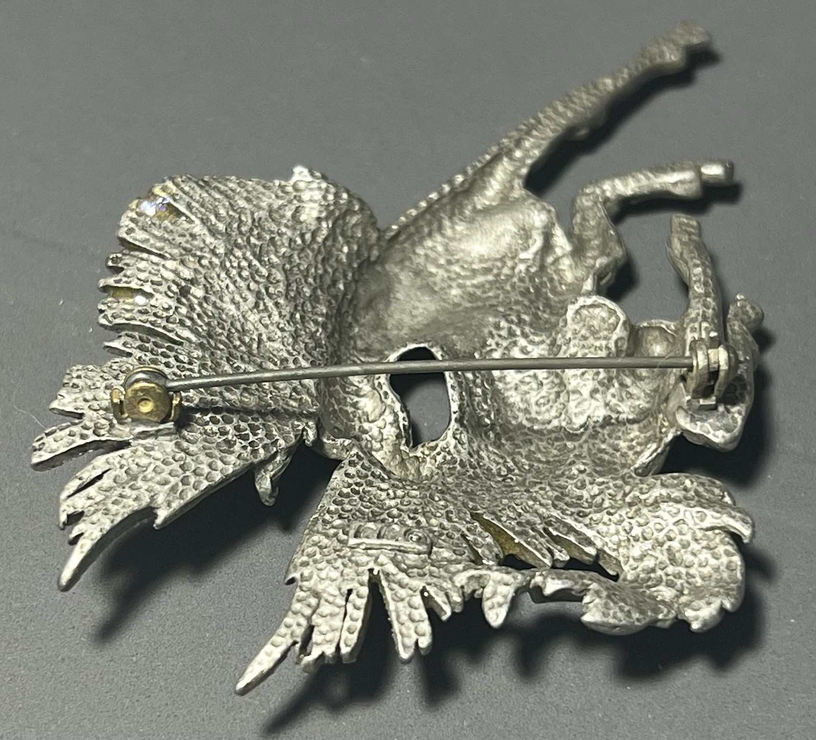 Vintage JJ Jonette Brooch Pewter Horse Pegasus Purple Glitter 3.5 Inches
