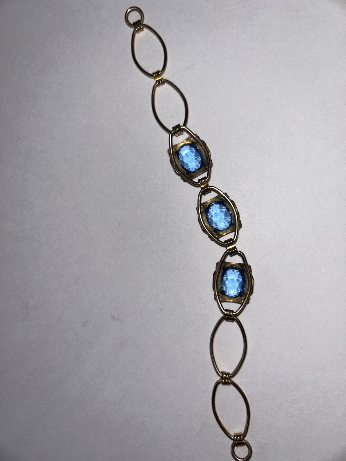 Antique Edwardian Sterling Cobalt Blue Glass Filigree Bracelet 7″ Stunning