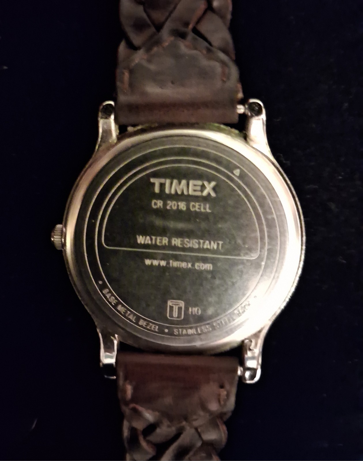 Timex INDIGLO Quartz 30mm Silver-Tone White Arabic Dial Brown Leather Strap