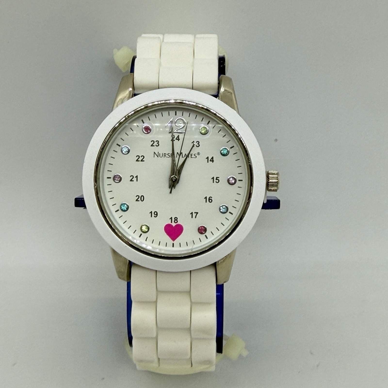 Nurse Mates Sparkle women’s nurse watch water-resistant silicone strap – White