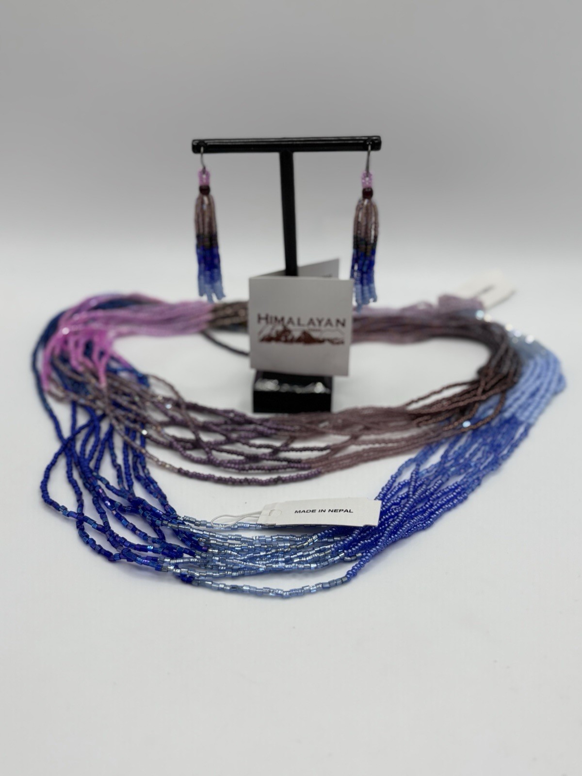 Andrew Stone HIMALAYAN GEMS Sead Bead 40” Necklace & Earring Set Nepal