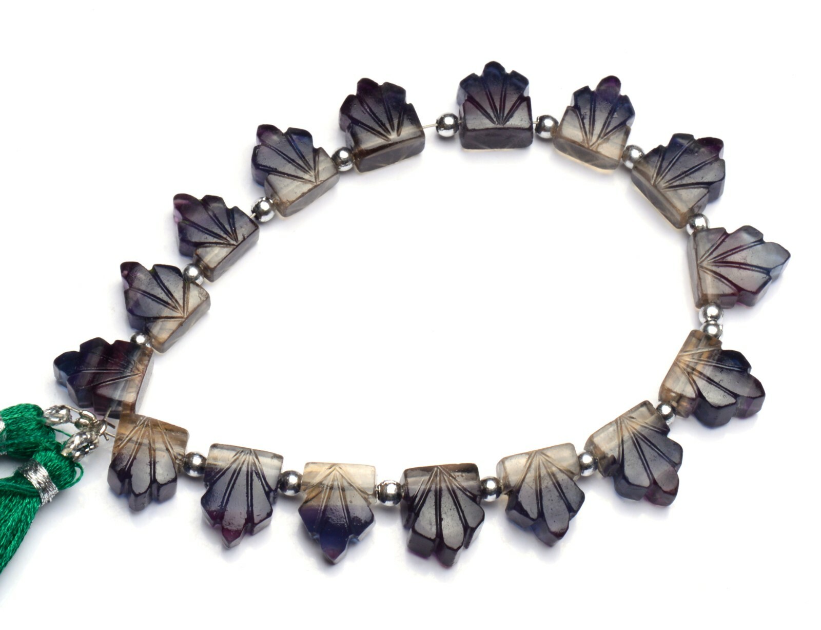 Natural Gem Rainbow Fluorite 11x8mm Approx. Size Carved Leaf Shape Beads 8″