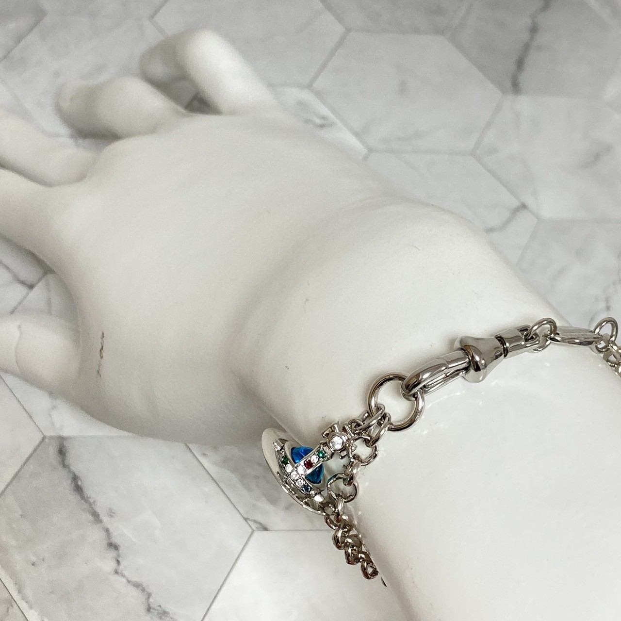 Vivienne Westwood Bracelet Petite Orb 17cm Silver Light blue sky Multi w/Pouch