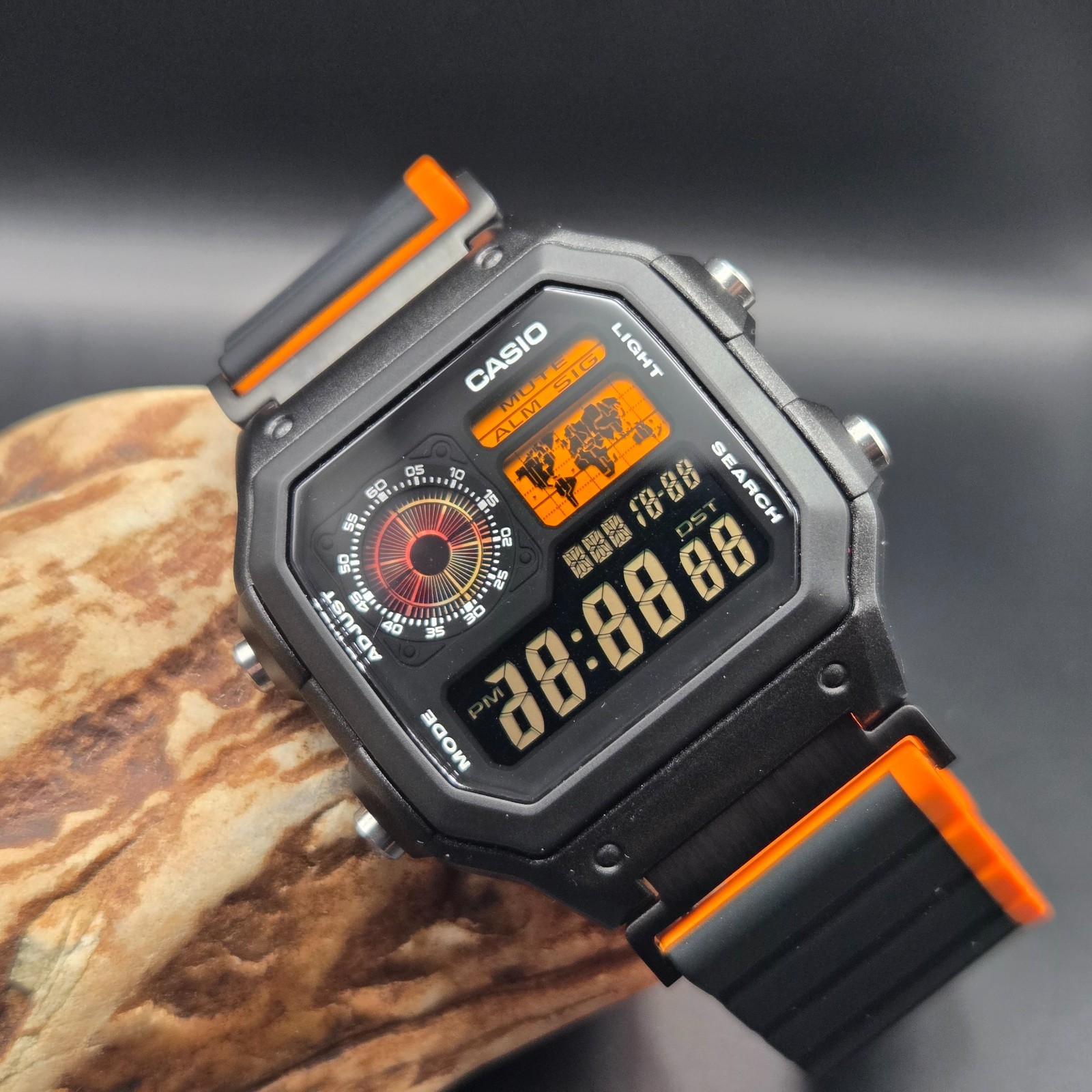 CASIO AE-1200WHD. Royale World Time Mod. Blood Moon (Dark Edition), Hydromod.