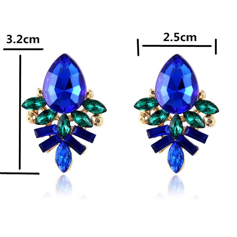 New Blue Green Gold Gem Tone Crystal Retro Vintage Style Geo Earrings Boutique
