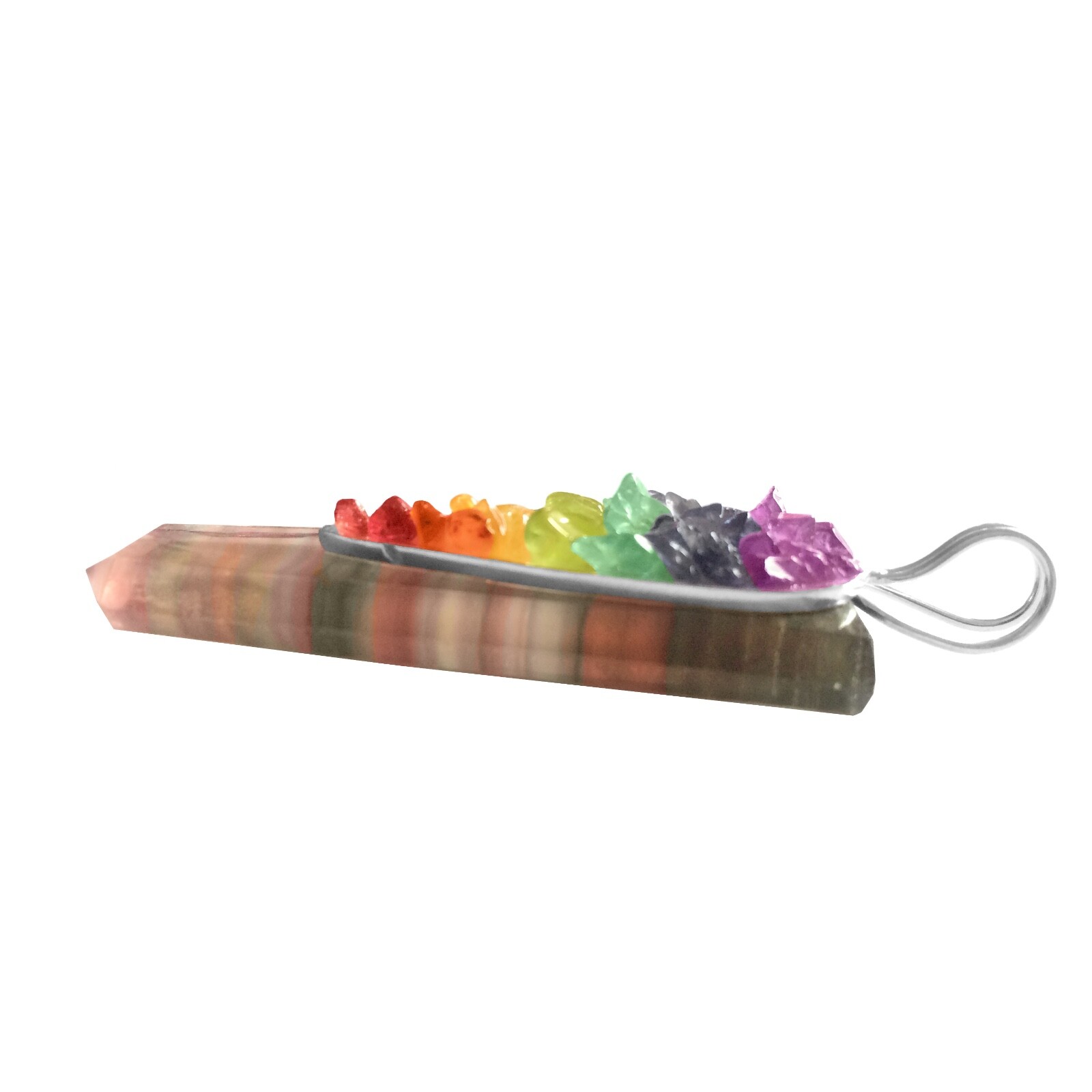 Rainbow FLUORITE Crystal 7 Chakra Pendant CHARGED Sterling Silver Necklace Reiki