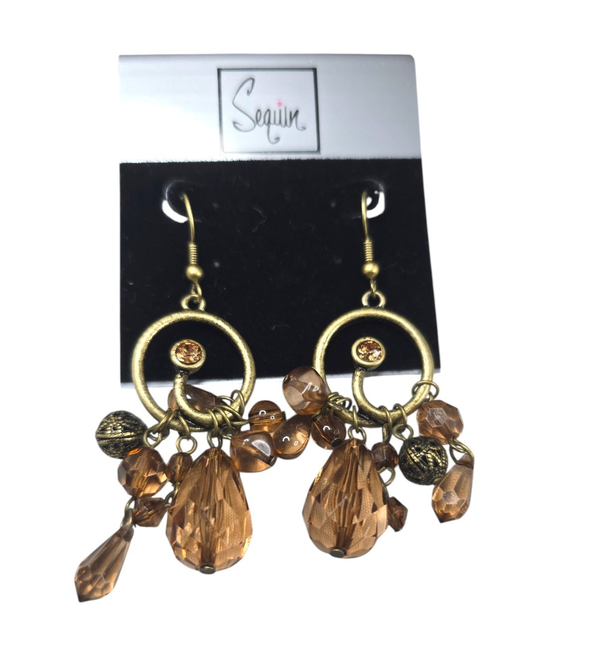 Sequin Women’s Trendy Brass Plated Brown Hook Dangle Earrings NWT