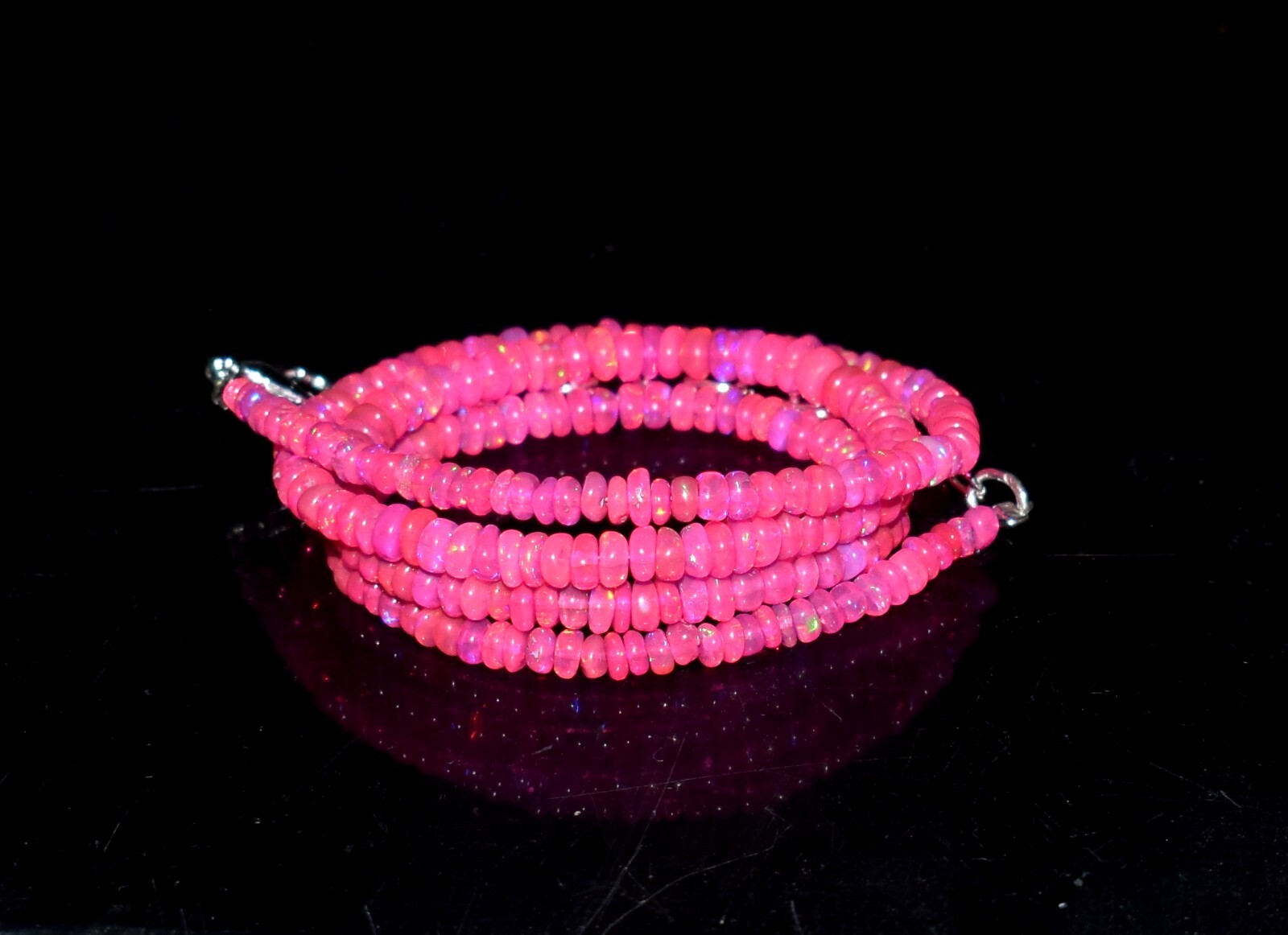 16″Natural Ethiopian Opal Wello Fire Opal Gemstone Bead Necklace Size 3-4 MM