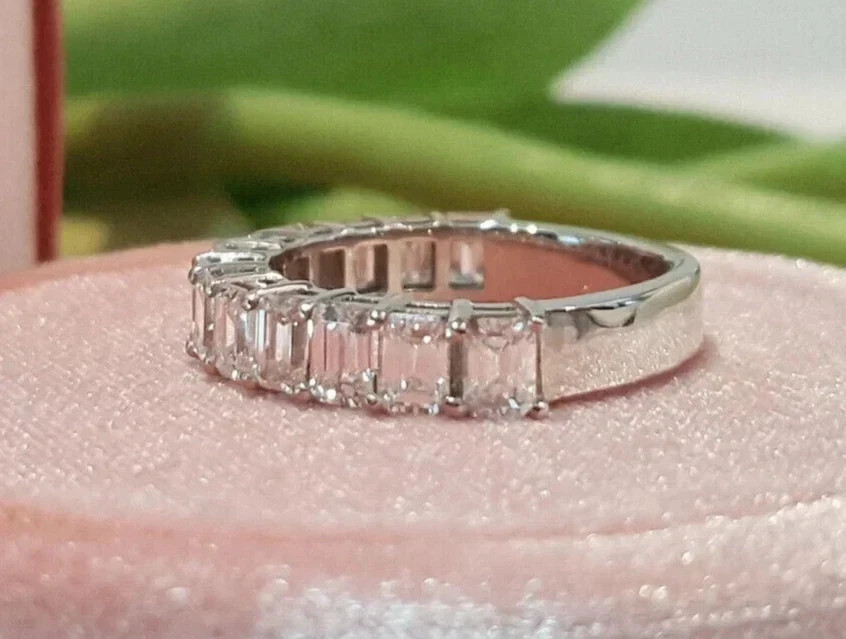 Lab Grown Diamond Half Eternity Band 2.21 Ct Emerald Cut 14k White Gold VVS E F