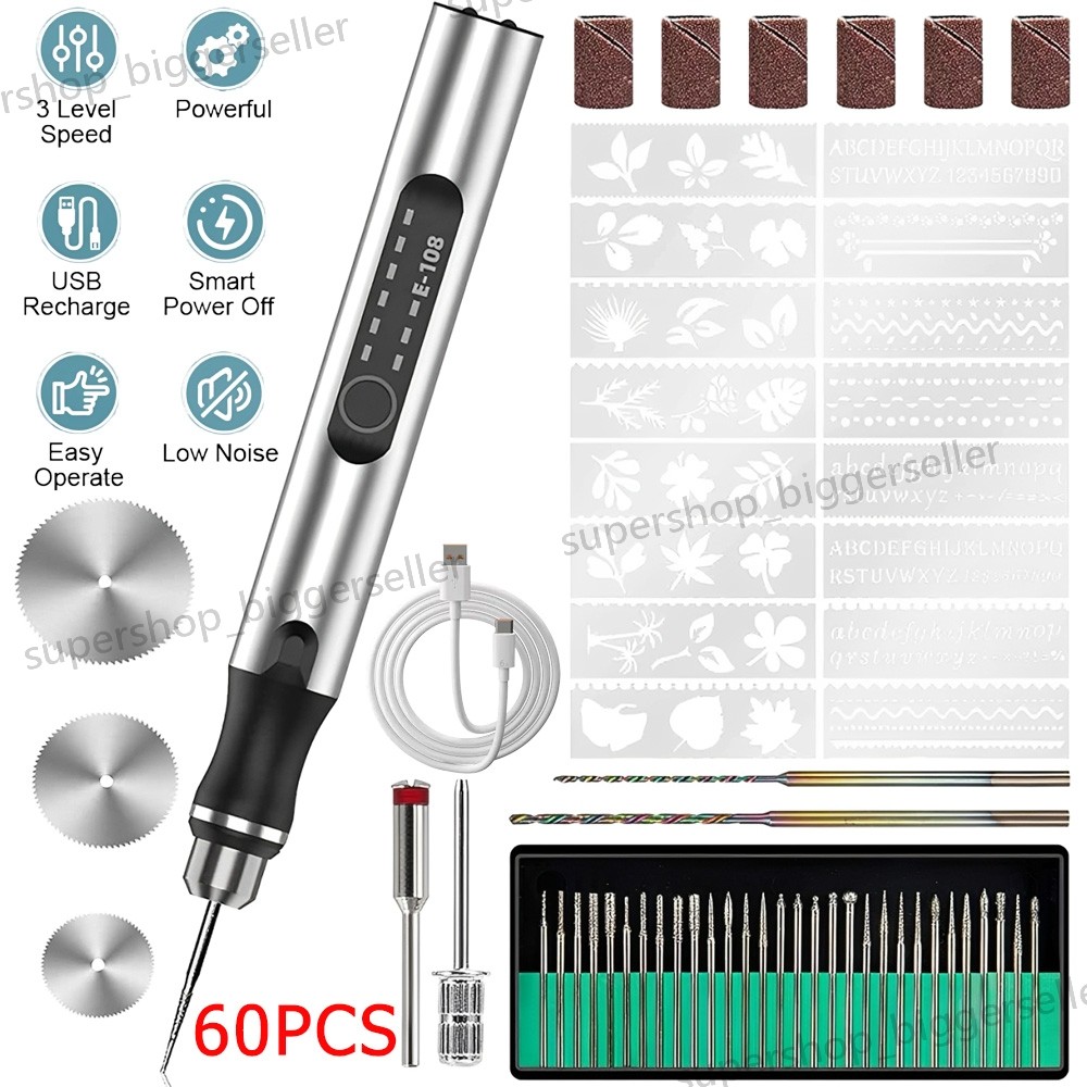 USB Rechargeable Engraving Pen with 34 Bits Mini Electric DIY Engraver Cordless
