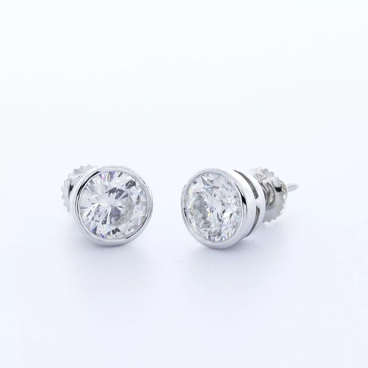 Stud Earrings 14K Gold Classic Bezel Set Round 2.75 Carat Natural Diamond F SI2