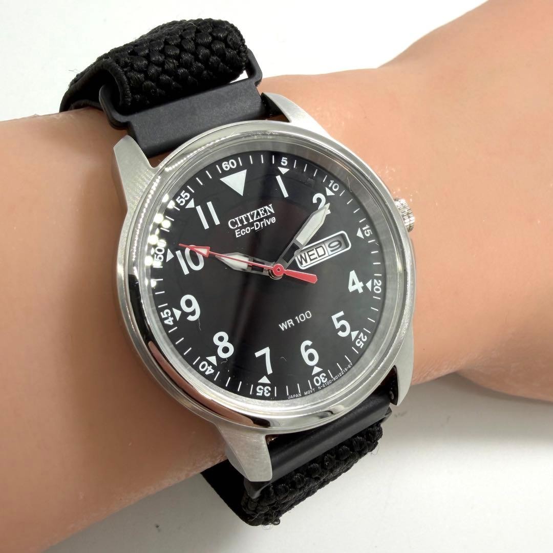 Citizen E101-S006597 Eco-drive Military Watch Black Dial Silver Case