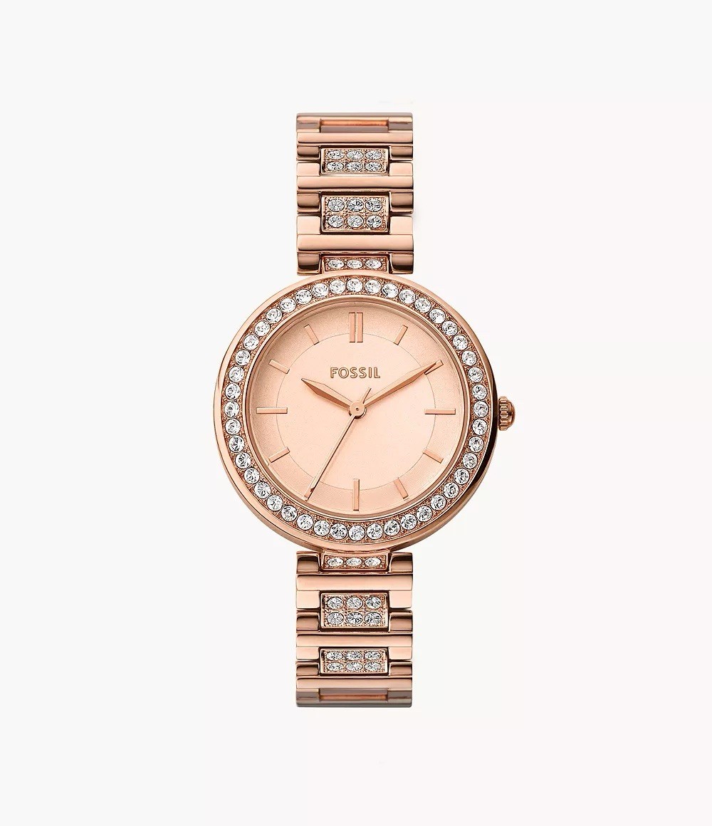 Fossil Women’s, 32mm, Karli Rose Gold Tone Crystal ! Miyota 2035 Caliber