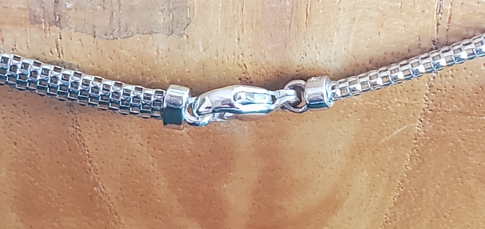 Sterling Silver Mesh Chain Necklace CZ Station Pendant 16 inches Long Made Italy