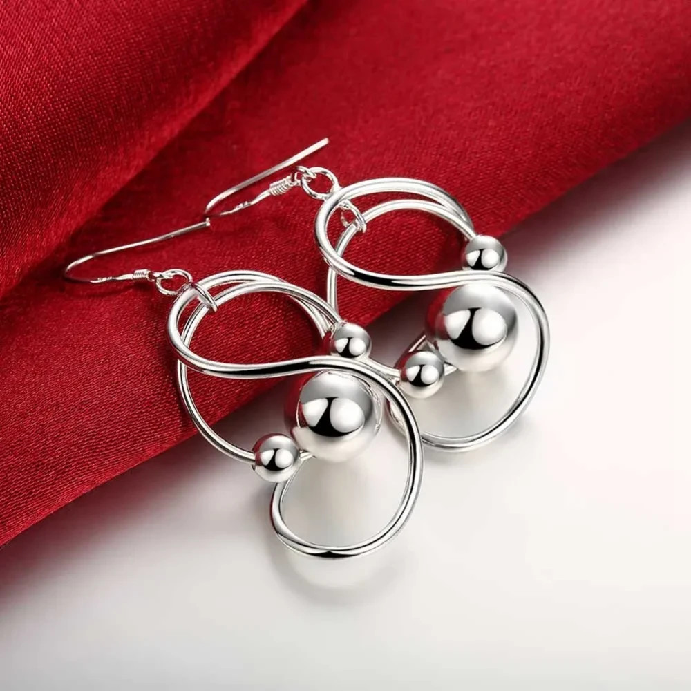 925 Sterling Silver Hanging Bead Ball Dangle Earrings Long Women Jewellery Gift