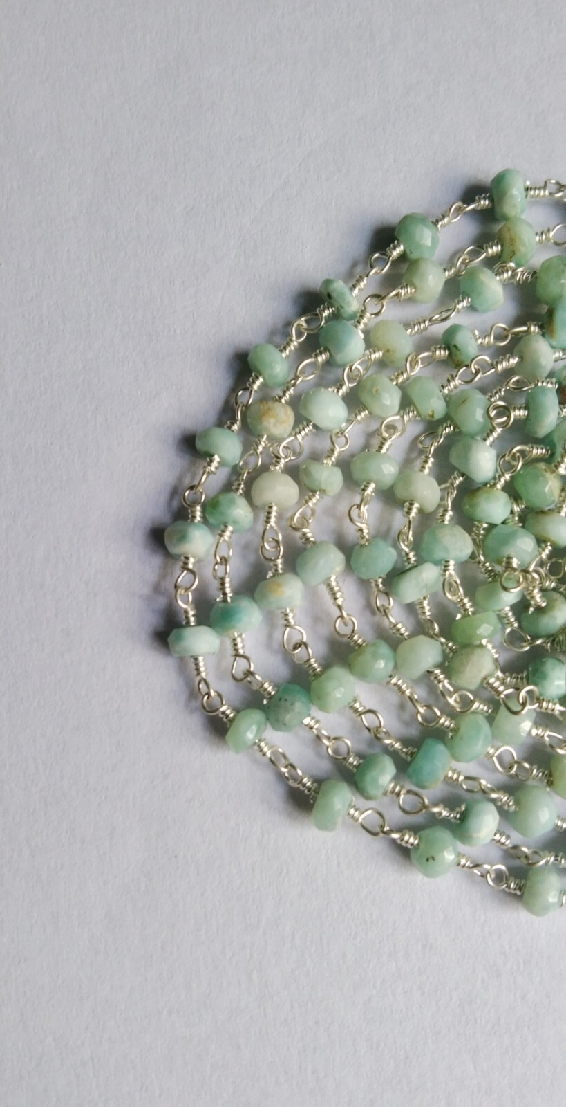 Amazonite Rondelle Faceted 4-5 mm Rosary Silver Plated Wire Chain 3.5″Feet