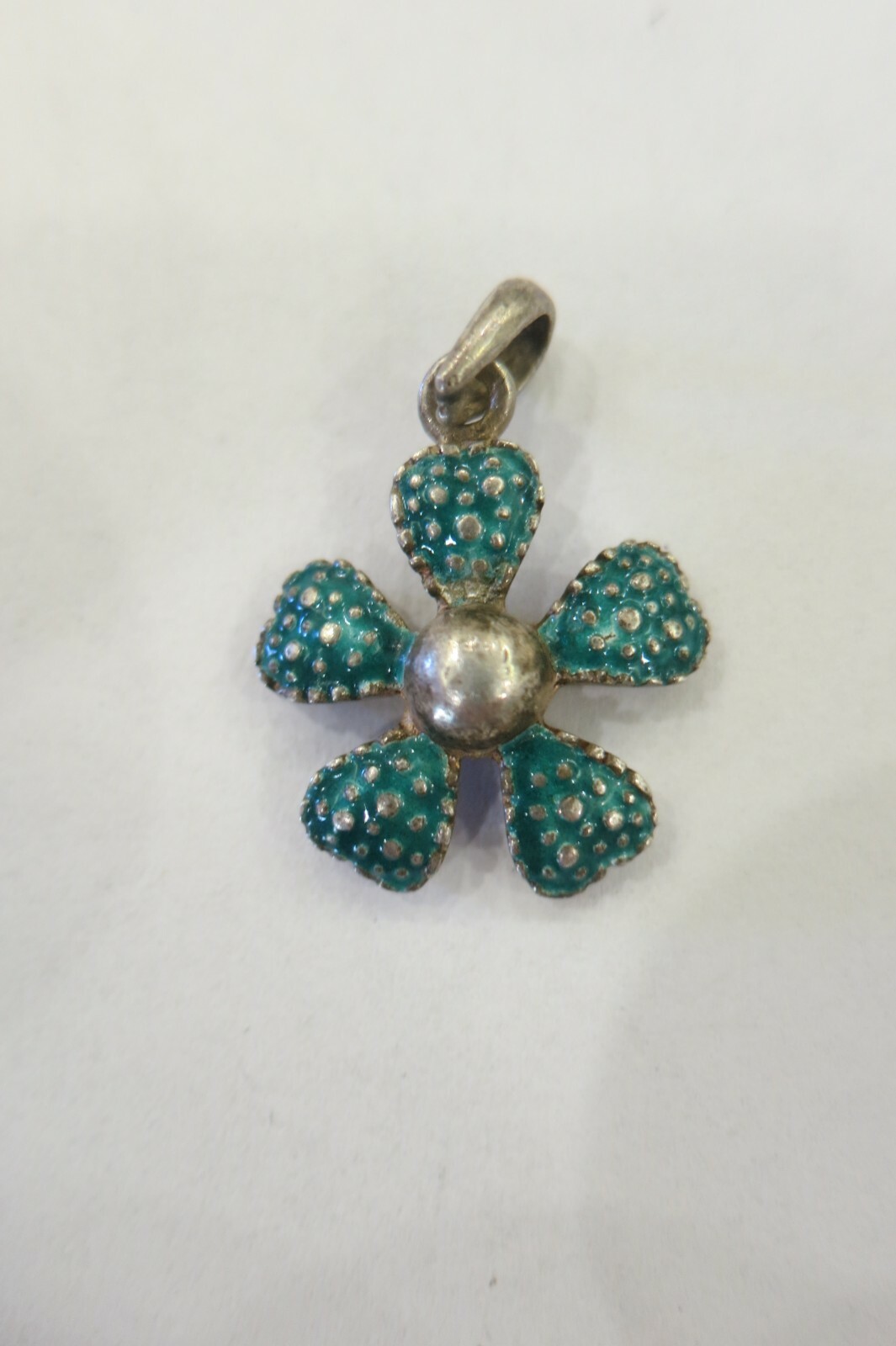 Vintage Sterling Silver Rose Enamel Green pendent,,,,about 1 inch