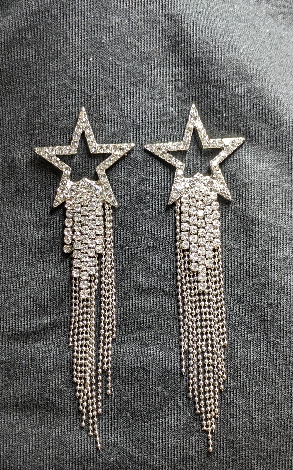 Rhinestone Star Tassel Silver Color Stud Earrings FREE SHIPPING & GIFT BOXED