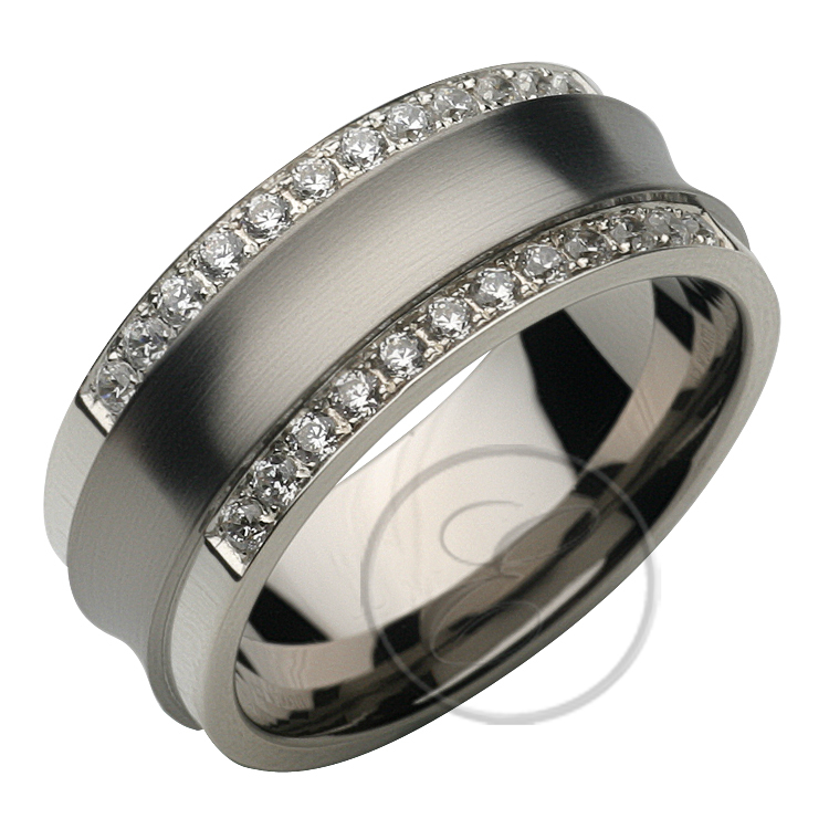 Titanium Ring Court Shaped Multi Eternity CZ Designer 9mm Band