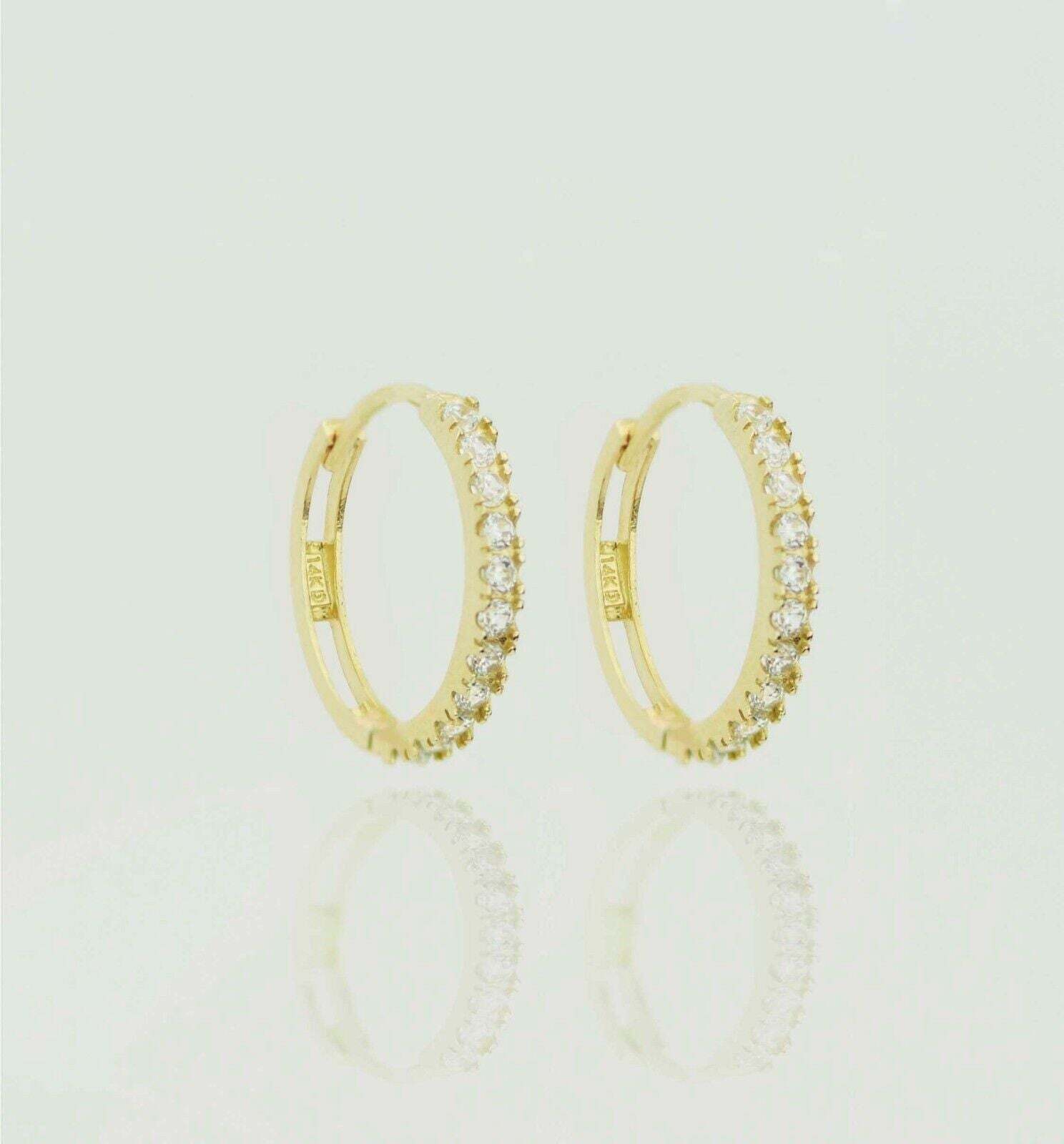14k Yellow and White Gold CZ Huggie Hoop Earrings