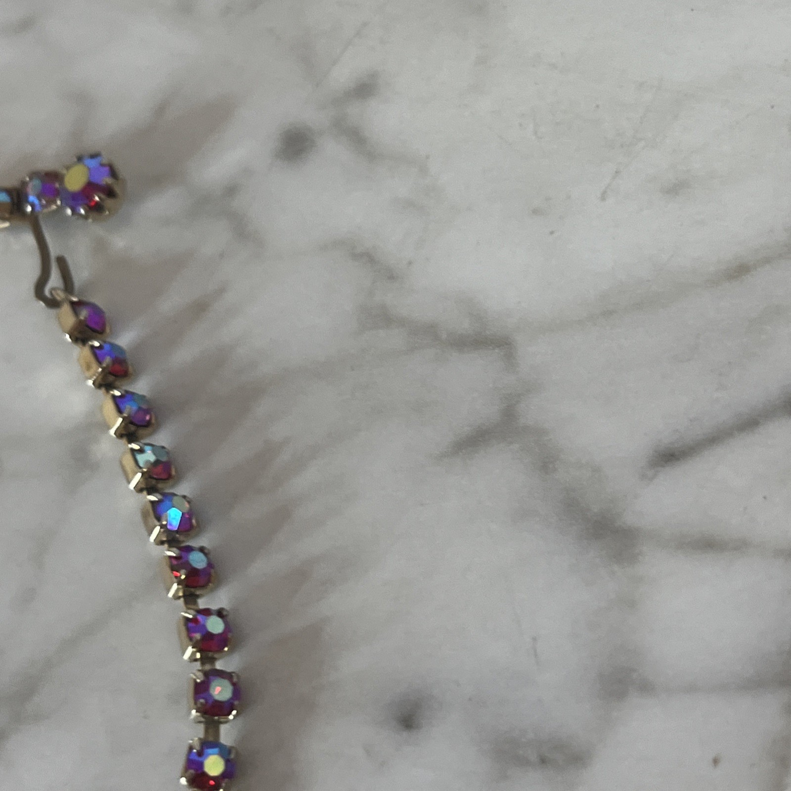 Rainbow Rhinestone Tennis Necklace Choker Iridescent Hook Clasp 15in Vintage
