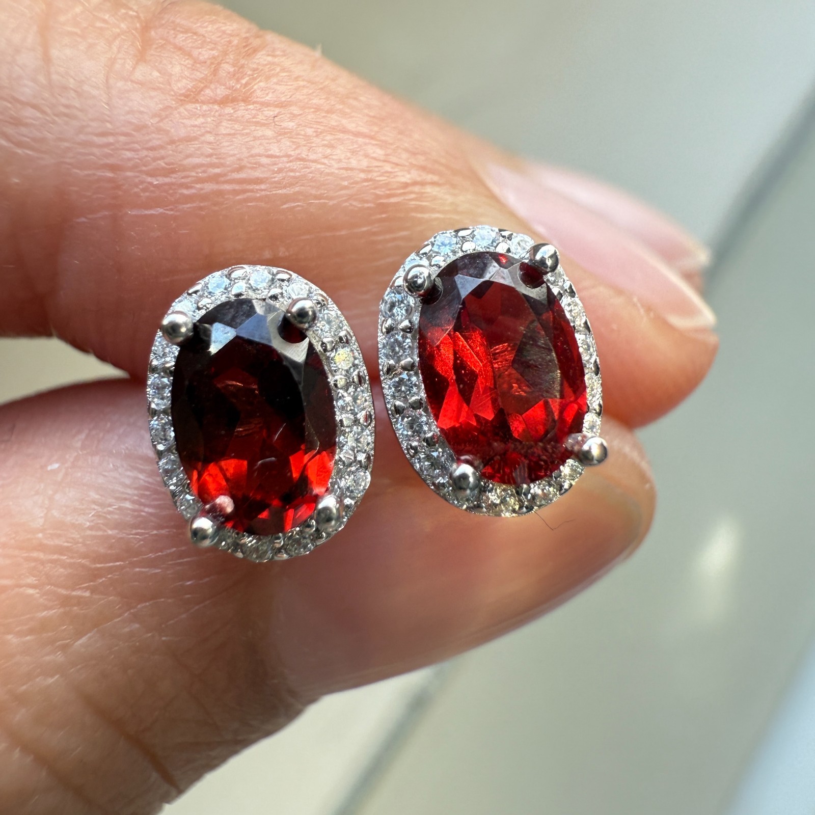 925 Sterling Silver Earrings 6x4mm Natural Rhodolite Garnet Gemstone Zircon Gift