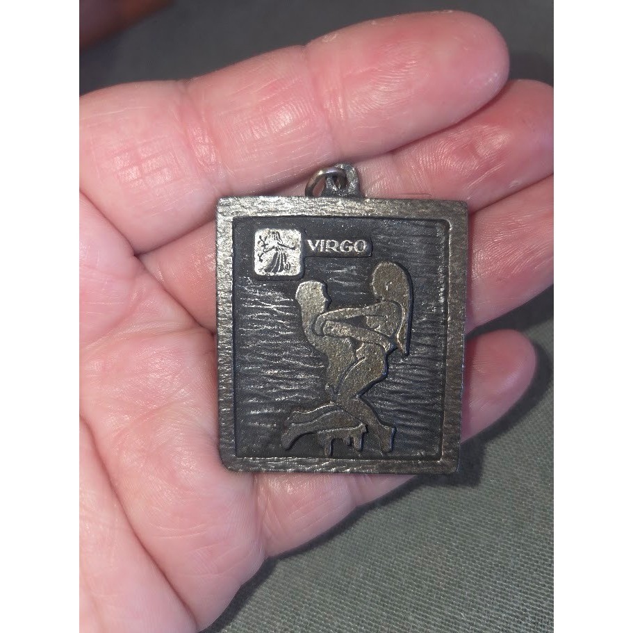 Vintage Virgo Zodiac Kama Sutra Erotic Pendant Silver Tone Metal Charm Aug-Sept