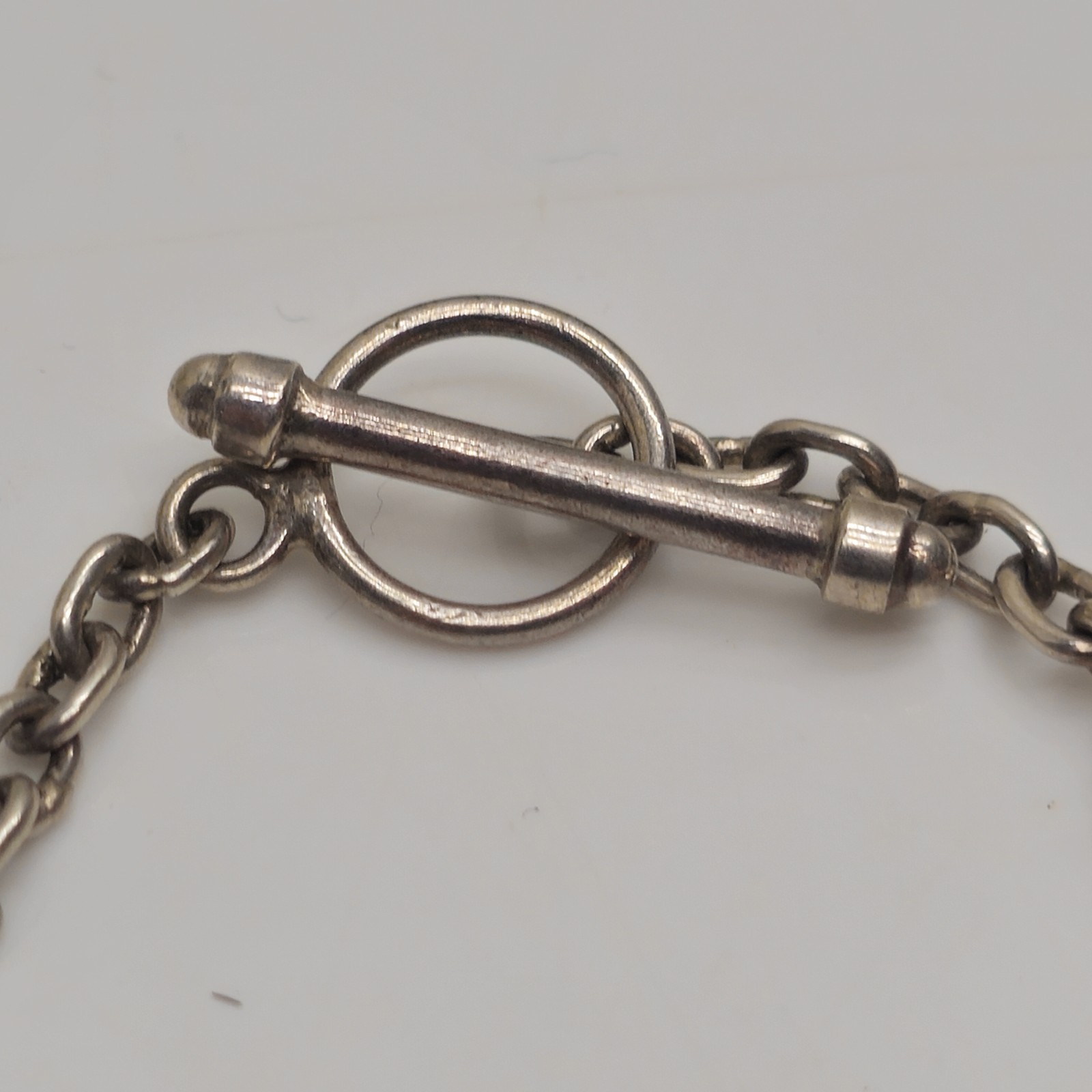 925 Sterling Silver Blue Stone Link Bracelet Toggle Clasp 6.25in 16.84g Vintage