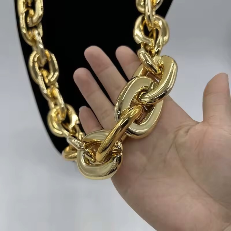 Gold Hip Hop Large Thick Acrylic Plastic Cuban Link Chain Necklace 32in 80cm