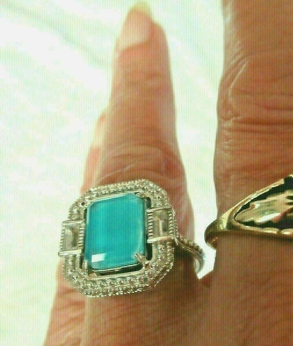 Judith Ripka Sterling Turquoise Doublet & Rock Quartz Avery Ring Sz 6 to 6 1/4
