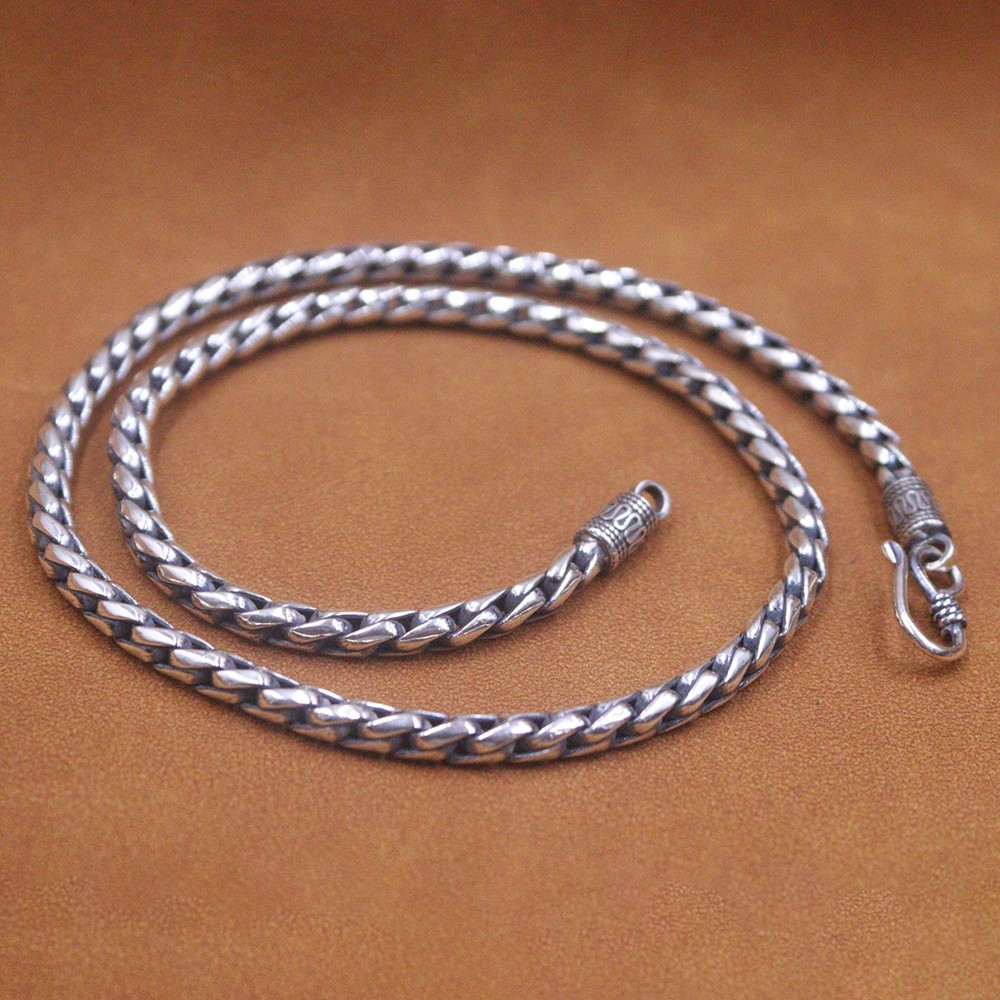 Pure 925 Sterling Silver 4.5mm Round Wheat Link Chain Necklace 19.7inch