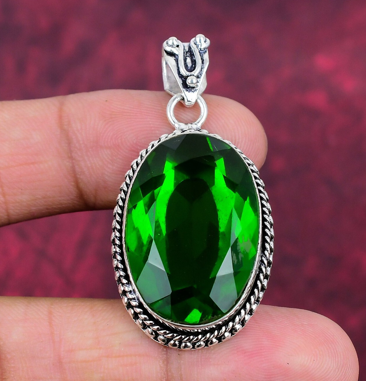 Unique Chrome Diopside Gemstone Handmade 925 Sterling Silver Pendant Jewelry