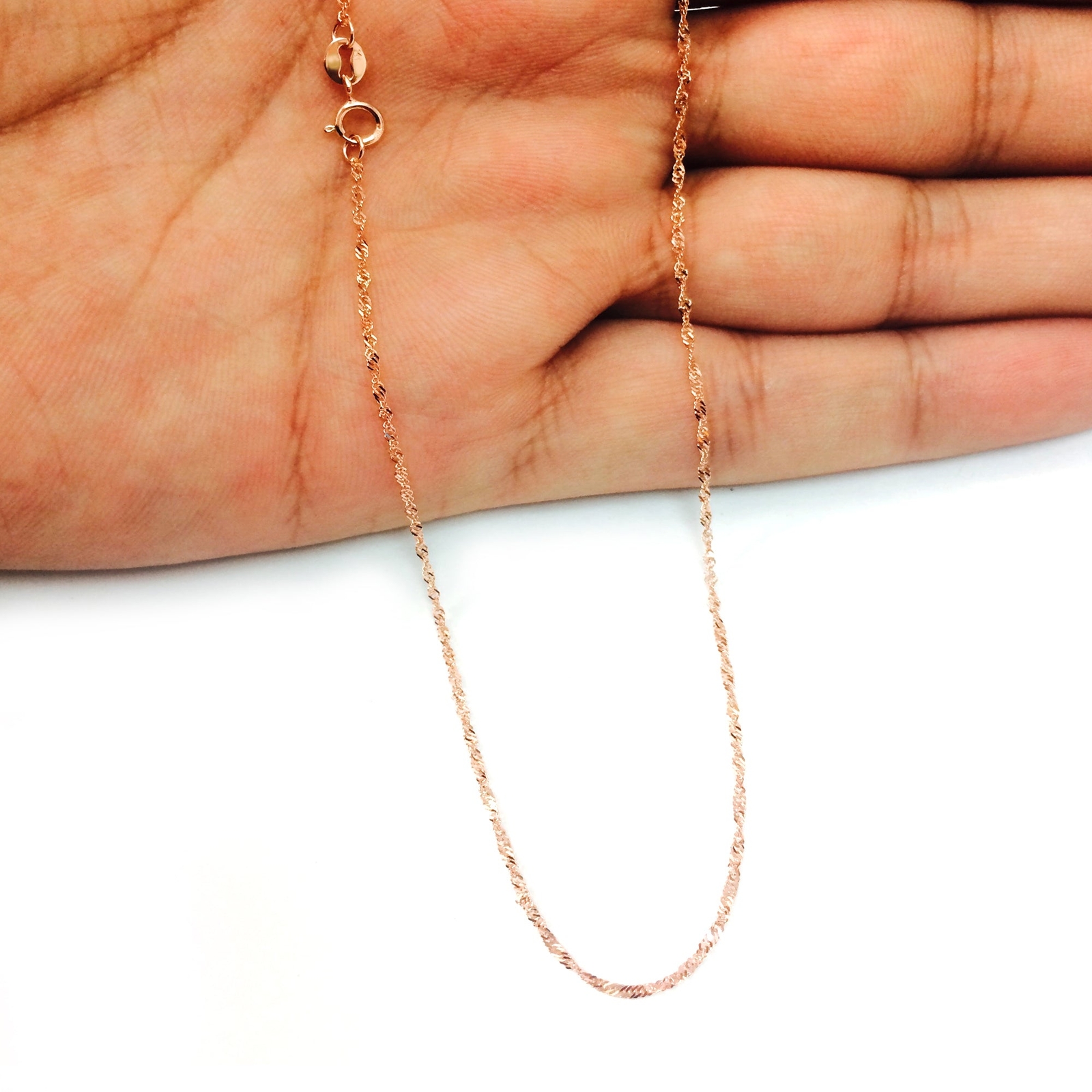14k Rose Solid Real Gold Singapore Chain Necklace, 1.0mm, 20″