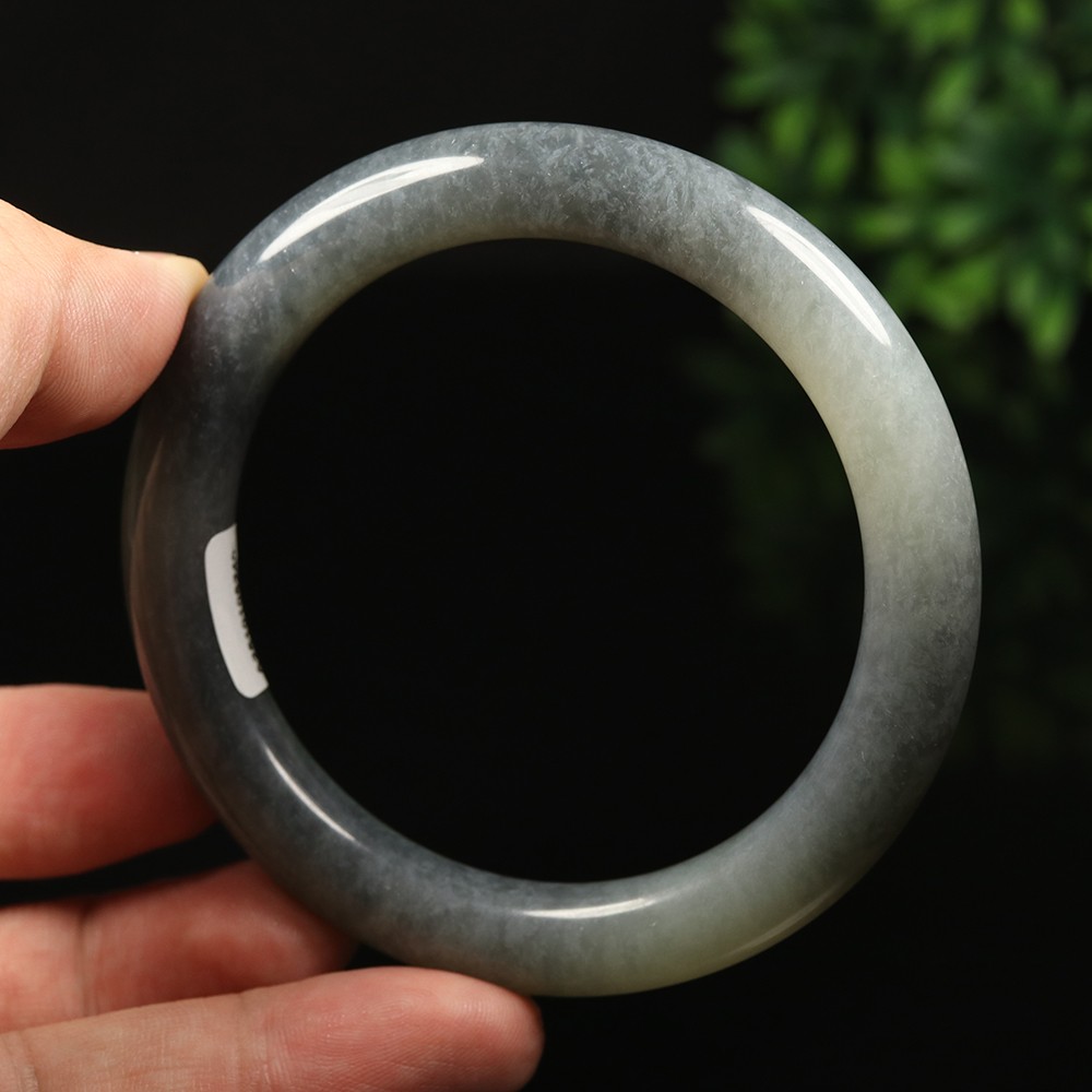 61mm Certified 100% Natural Grade A Black Green Xiu Jade Bangle Bracelet 12533