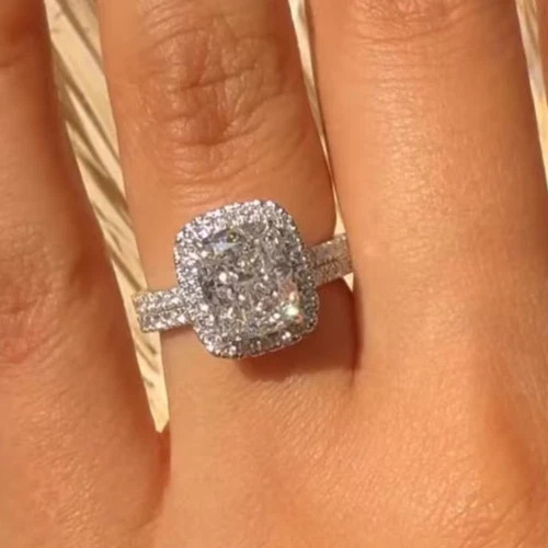 2.80 Ct Cushion-Cut VS1 Lab Grown Diamond Halo Bridal Wedding Set 14K White Gold