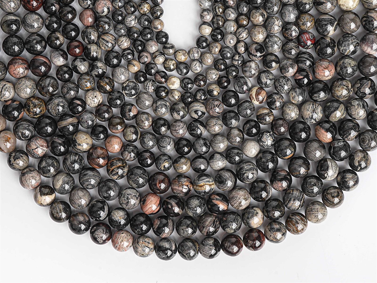 Natural Black Gray Silver Leaf Jasper Beads Grade A+ Round 6/8/10MM Loose Beads