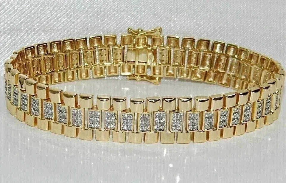 10Ct Round Cut Lab Created Diamond Men’s Tennis Bracelet 14K Yellow Gold Plated
