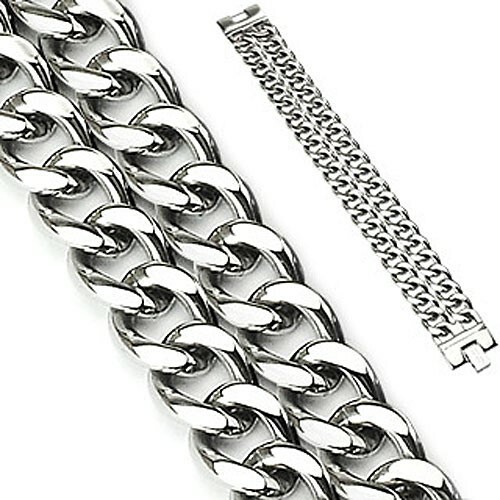 Stainless Steel Men’s Cuban Bracelet 22mm Wide & Heavy Double Link Chain