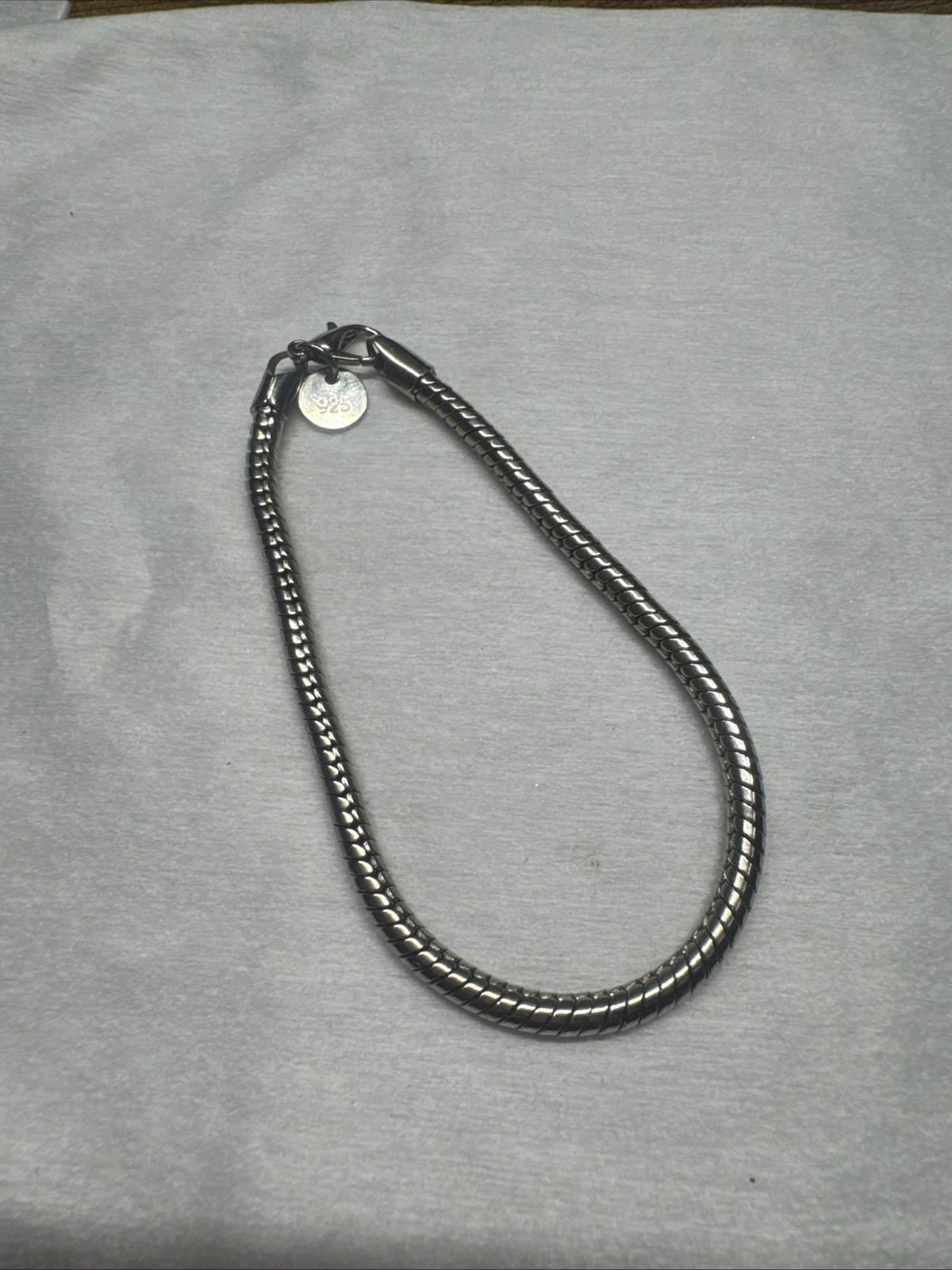 SUPER NICE 925 SILVER PLATED SNAKE CHAIN BRACELET 3MM APPROX. 8 ” LONG