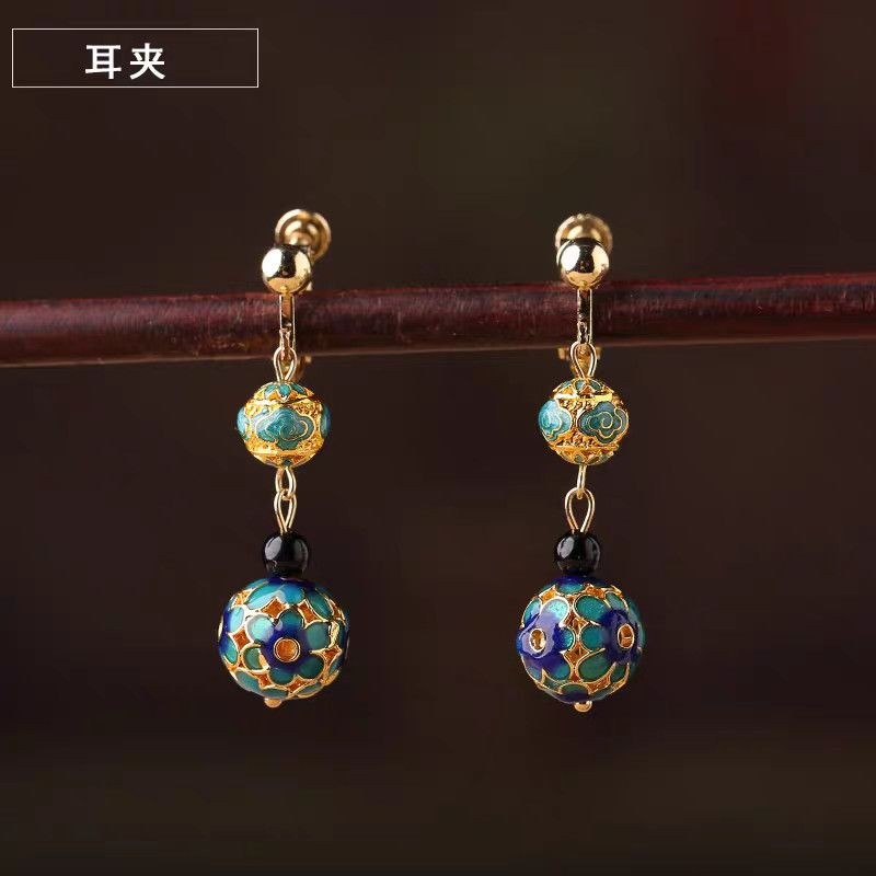 Chinese Cloisonne Enamel Earrings Vintage Ethnic Dangle Earrings For Women