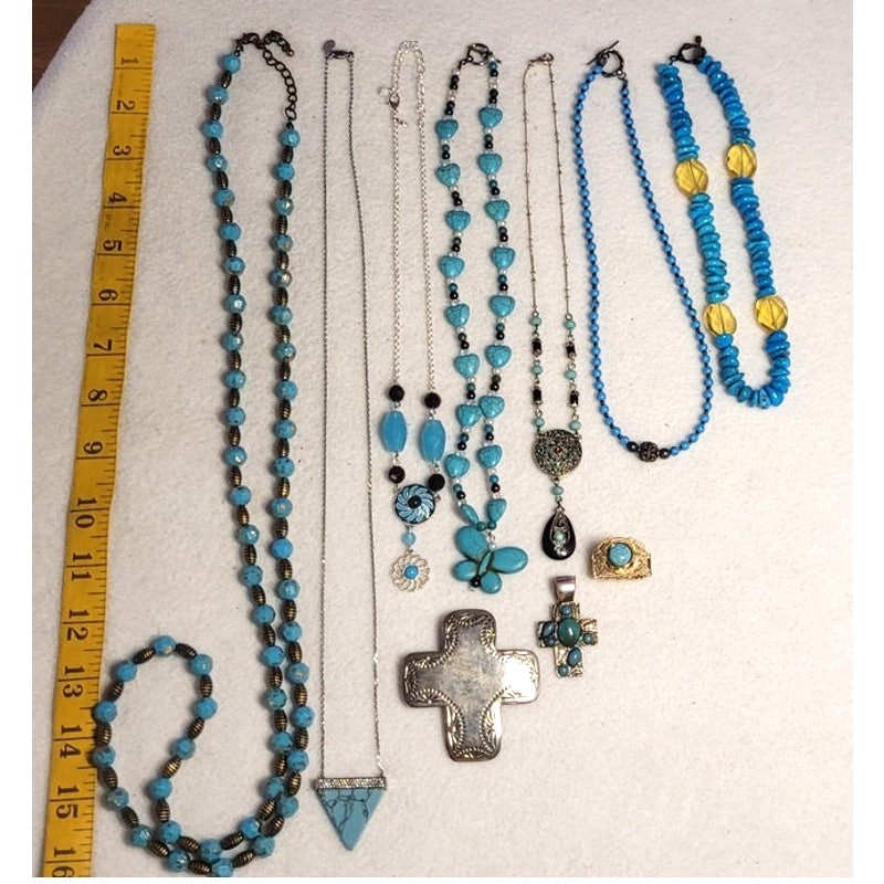 10 Pc Faux Turquoise Jewelry Lot Necklaces Ring Pendants Michael Kors, SAQ, NR