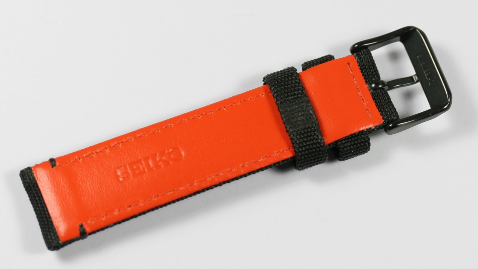GENUINE SEIKO 5 20MM BLACK WATCH STRAP NYLON OVER LEATHER BLACK BUCKLE L0N8013M0