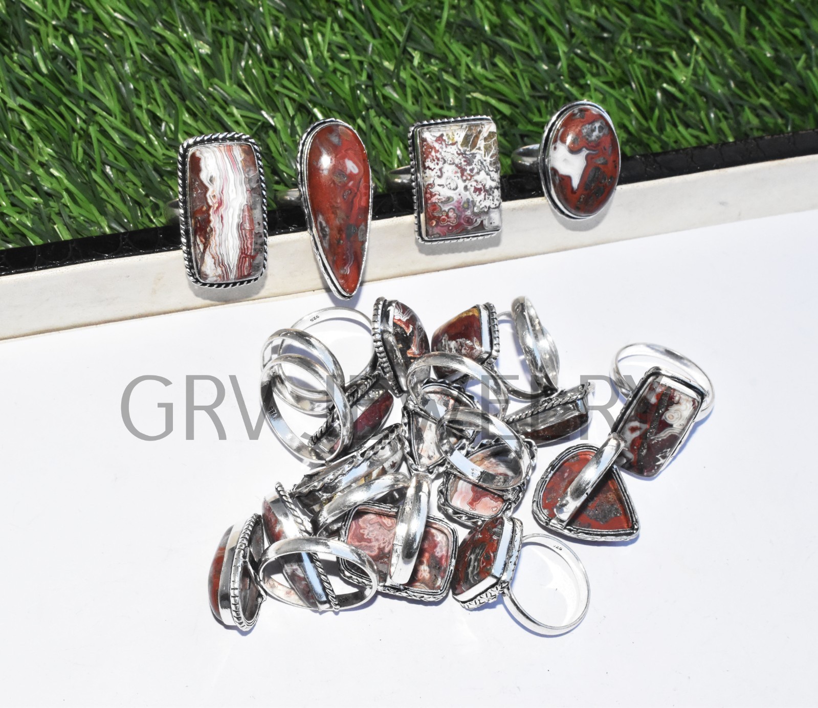 1-500 Pcs Crazy Lace Agate In Wholesale Rings Lot Bulk: Silver Plated Whr-79