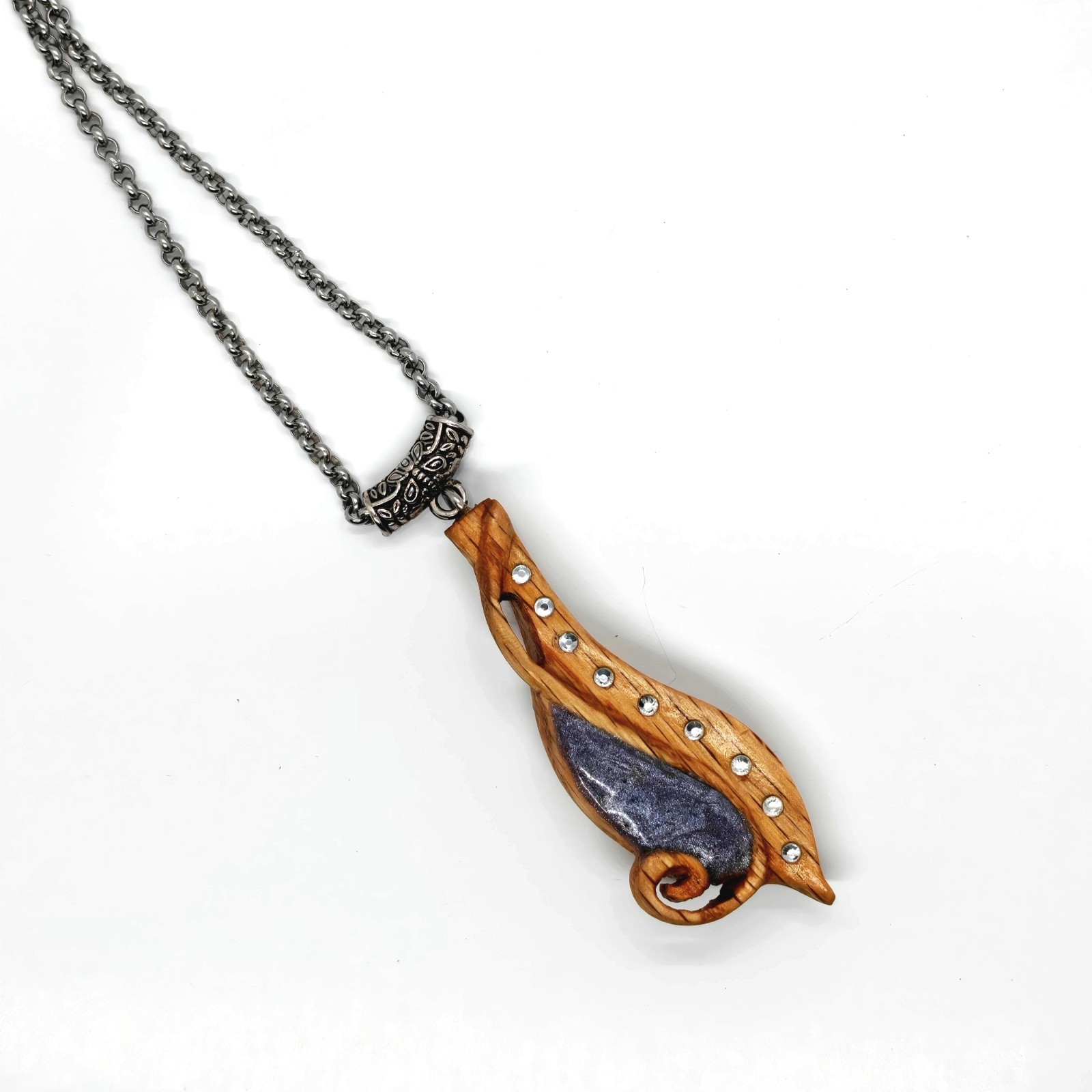 Handcarved Oak Wood Resin Musical Note Necklace Stainless Steel Chain Jewelry