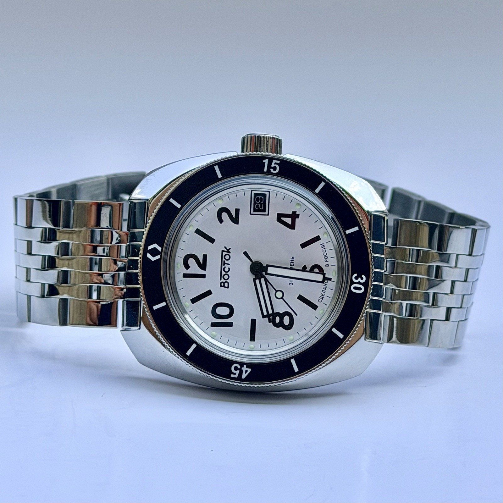 Vostok Amphibian Classic Automatic Russian Military Dive Watch White Dial 71009A