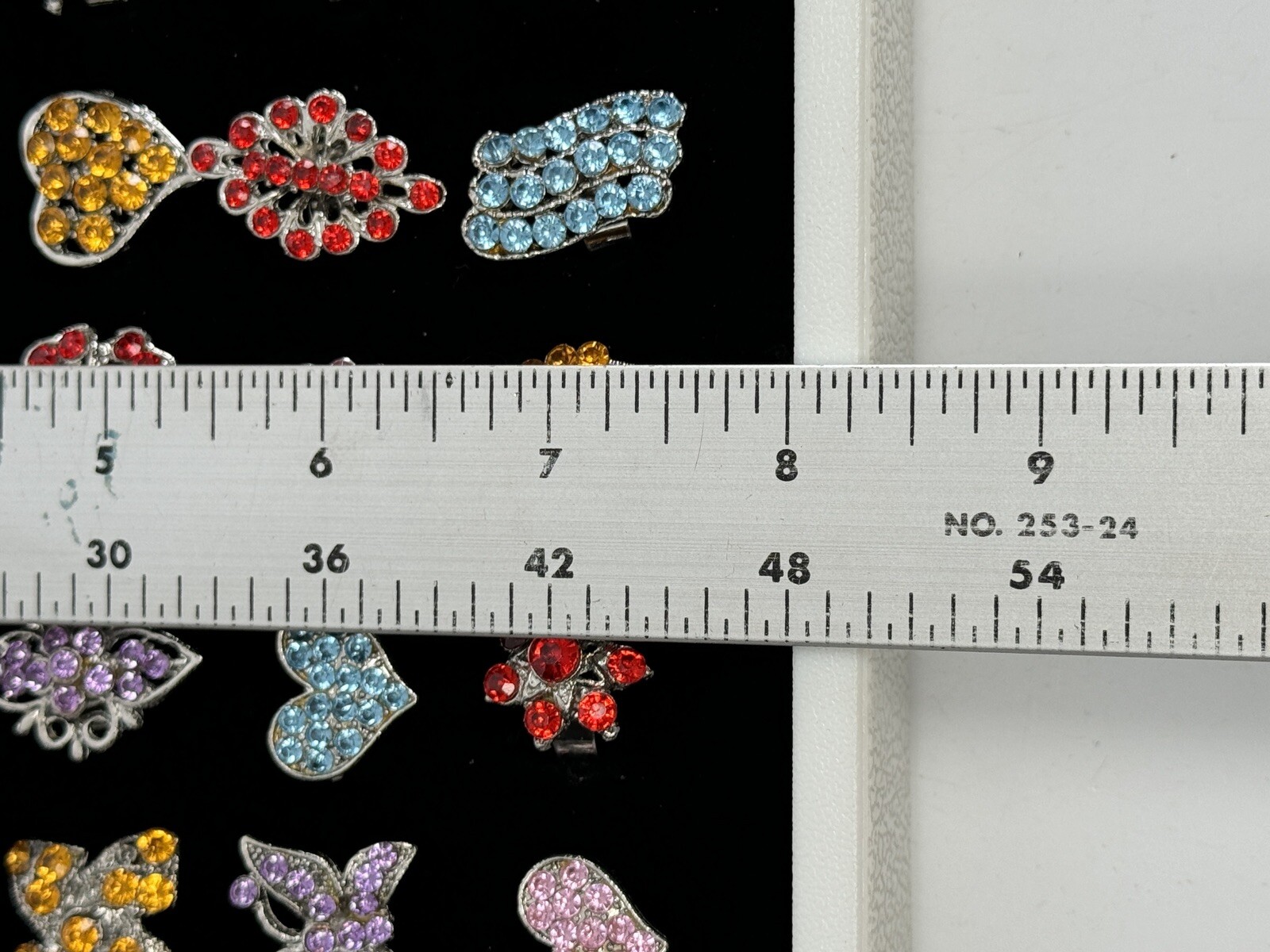 Lot of 72 New Colored Rhinestone Adjustable Fashion Rings With Display Tray