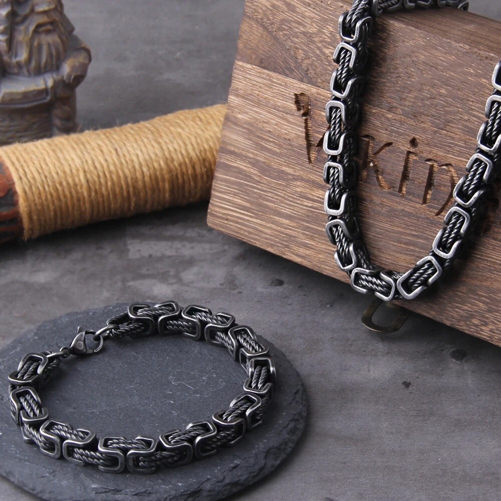 Locomotive Men Punk Rock Bicycle Chain Bracelet Stainless Steel Pendant Necklace